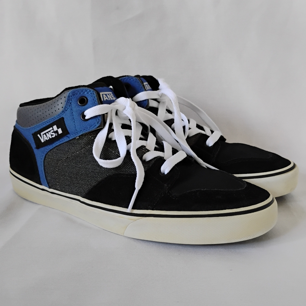 Men's Vans Brooklyn Black & Blue Sneakers Padded Collar Suede Size 10.5